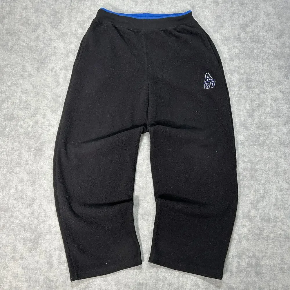 Vintage Y2K Aeropostale fleece sweatpants mens S Black Blue Wide Leg Baggy